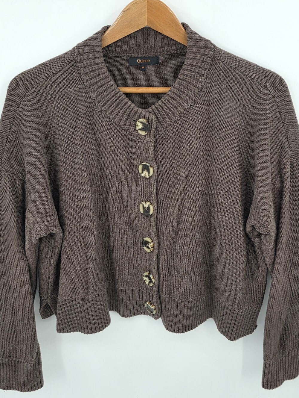Quince Organic Cotton Cropped Cardigan Sweater Women's Medium M Brown - Picture 2 of 7